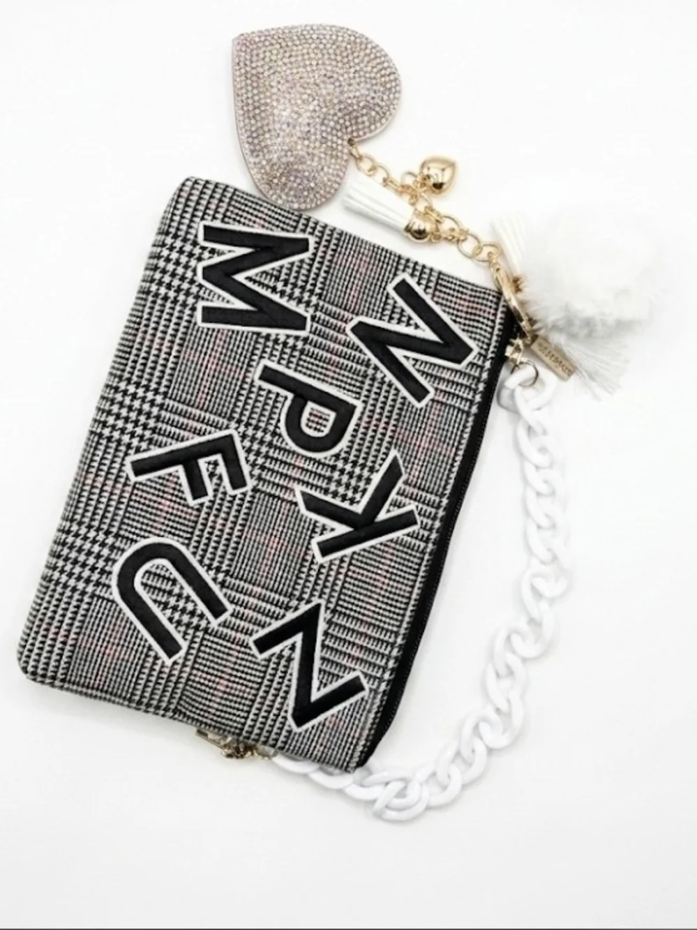 Plaid 'A Lil Bougie' Patch Crossbody Bag - Black/White
